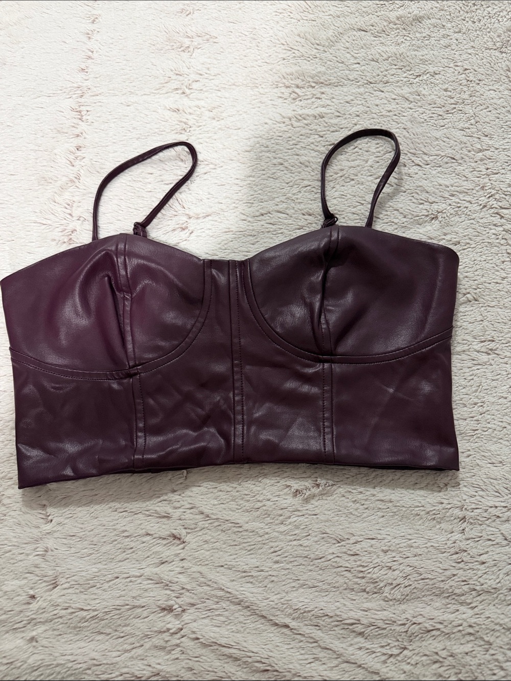 Express Burgundy Faux Leather Bustier Crop Top